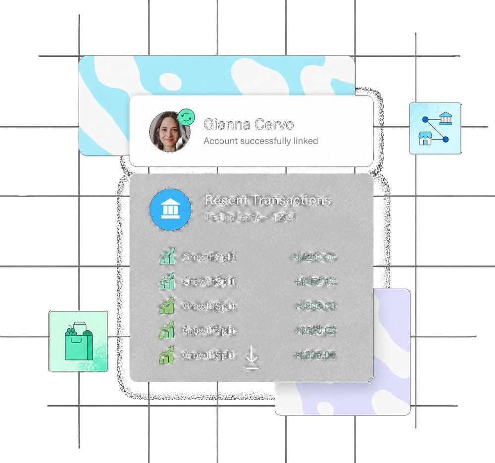 Stripe account linked, recent transactions showing weekly Growth Split payouts